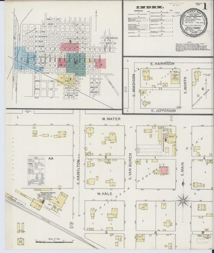 Sanborn Fire Insurance Map from Sullivan, Moultrie County, Illinois (1893), Sheet #0001 - Historic Sanborn Fire Insurance Map Print, vintage old map wall art, antique decor, genealogy gift, Illinois Illinois map