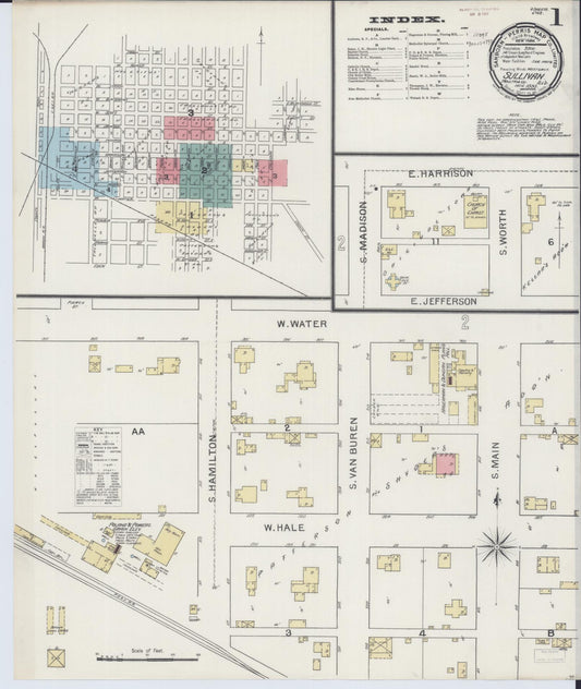 Sanborn Fire Insurance Map from Sullivan, Moultrie County, Illinois (1893), Sheet #0001 - Historic Sanborn Fire Insurance Map Print, vintage old map wall art, antique decor, genealogy gift, Illinois Illinois map