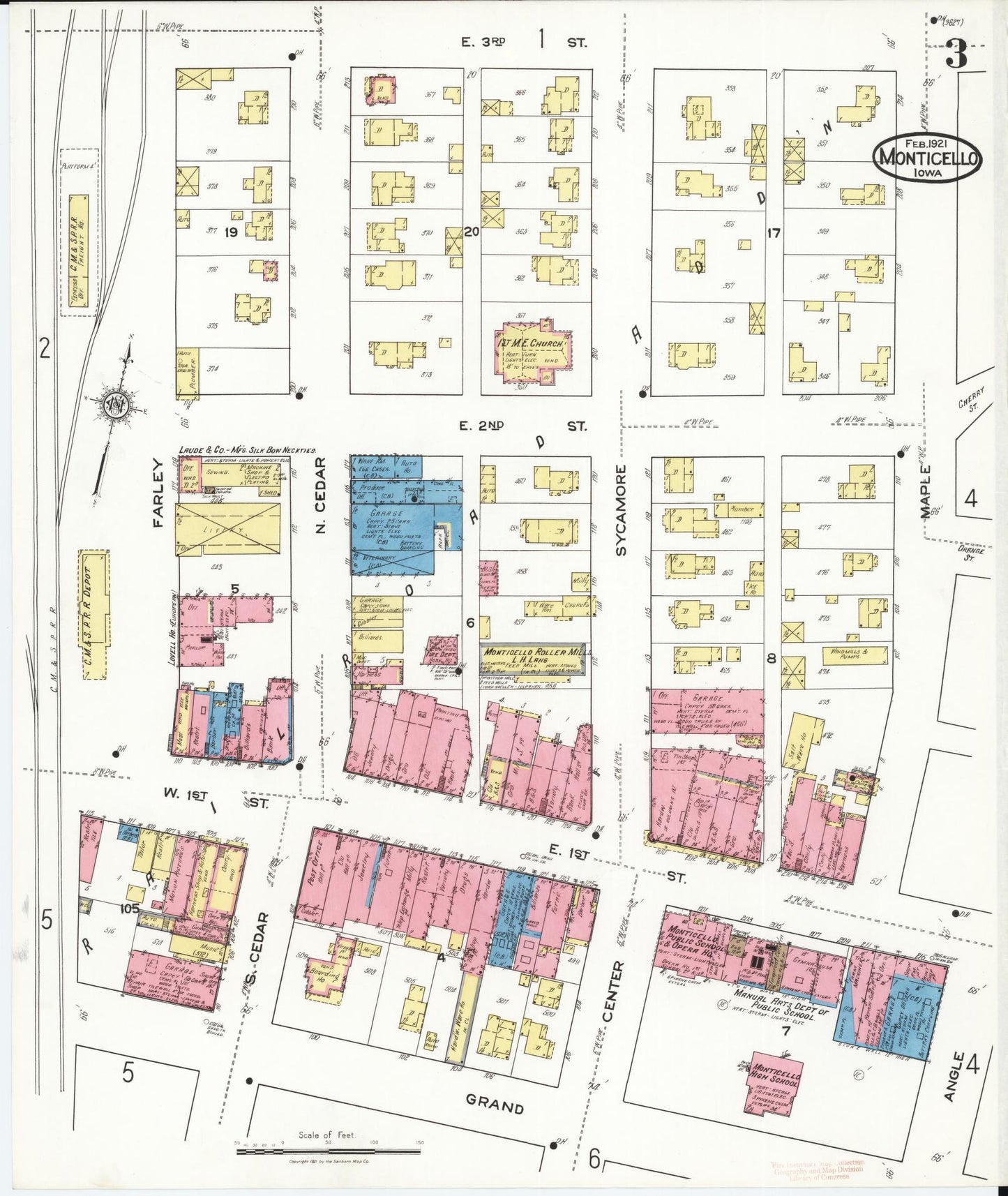 Sanborn Fire Insurance Map from Monticello, Jones County, Iowa (1921), Sheet #0003 - Historic Sanborn Fire Insurance Map Print