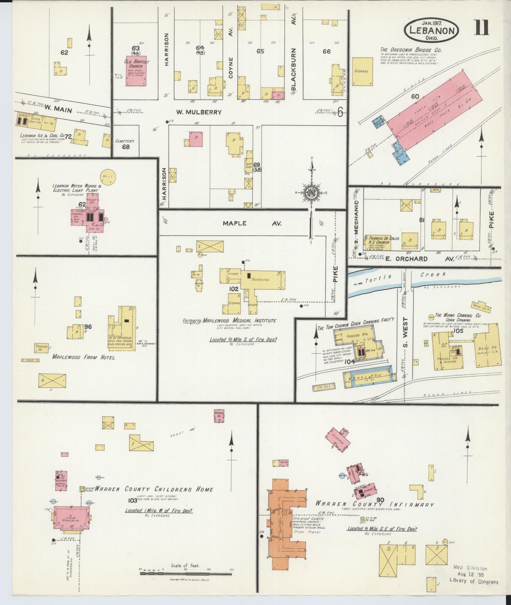 Sanborn Fire Insurance Map from Lebanon, Warren County, Ohio (1917), Sheet #0011 - Complete Map Set gallery image, historic Sanborn map, vintage wall art, Ohio Ohio