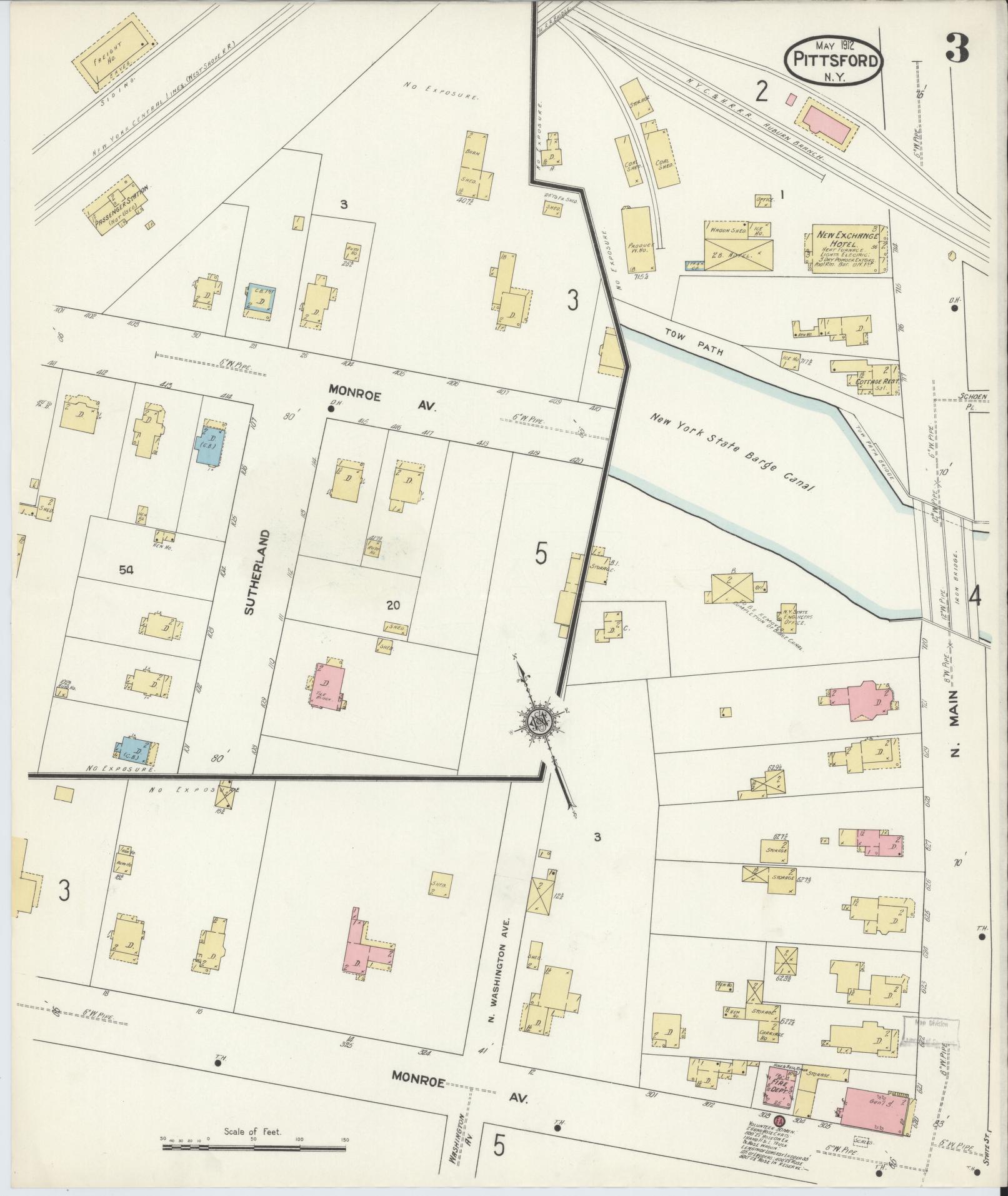 Sanborn Fire Insurance Map from Pittsford, Monroe County, New York (1912), Sheet #0003 - Complete Map Set gallery image, historic Sanborn map, vintage wall art, New York New York