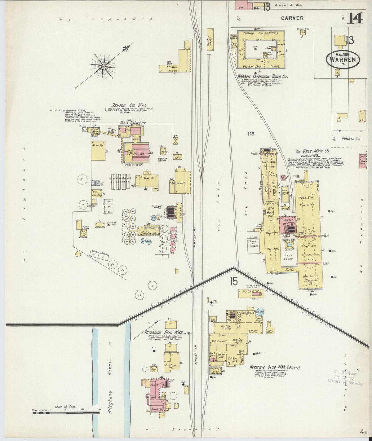 Sanborn Fire Insurance Map from Warren, Warren County, Pennsylvania (1898), Sheet #0014 - Historic Sanborn Fire Insurance Map Print, vintage old map wall art, antique decor, genealogy gift, Pennsylvania Pennsylvania map