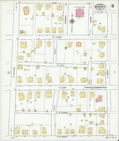 Sanborn Fire Insurance Map from McKinney, Collin County, Texas (1920), Sheet #0008 - Complete Map Set gallery image, historic Sanborn map, vintage wall art, Texas Texas