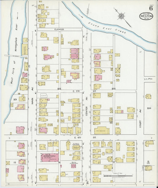 Sanborn Fire Insurance Map from Weston, Lewis County, West Virginia (1921), Sheet #0006 - Historic Sanborn Fire Insurance Map Print, vintage old map wall art, antique decor, genealogy gift, West Virginia West Virginia map