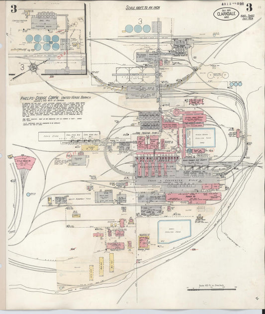 Sanborn Fire Insurance Map from Clarkdale, Yavapai County, Arizona (1938), Sheet #0003 - Historic Sanborn Fire Insurance Map Print, vintage old map wall art, antique decor, genealogy gift, Arizona Arizona map