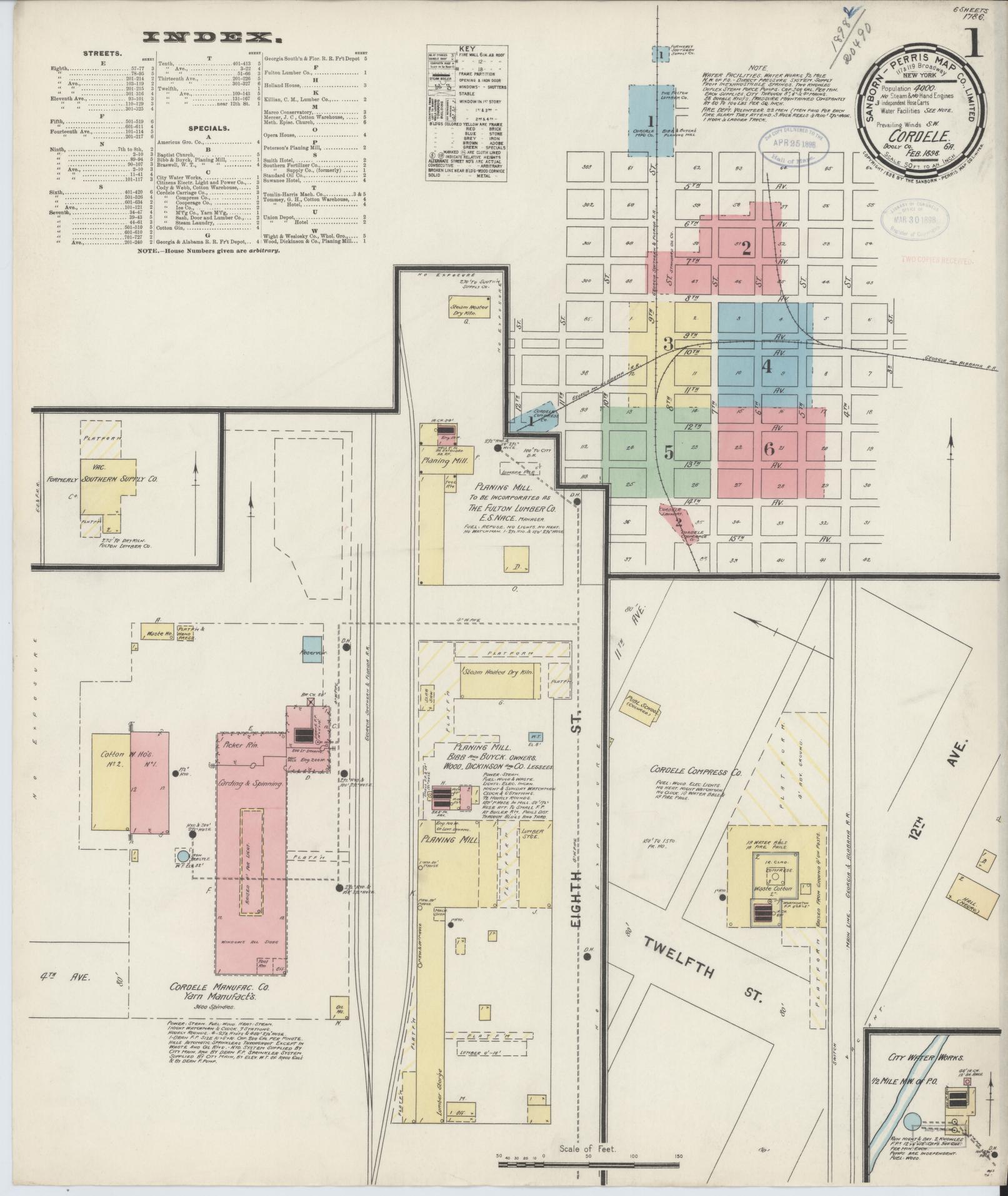 Sanborn Fire Insurance Map from Cordele, Crisp County, Georgia (1898), Sheet #0001 - Complete Map Set gallery image, historic Sanborn map, vintage wall art, Georgia Georgia