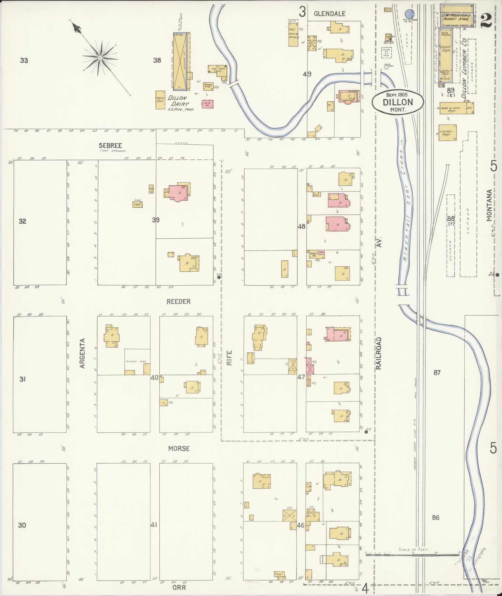 Sanborn Fire Insurance Map from Dillon, Beaverhead County, Montana (1905), Sheet #0002 - Complete Map Set gallery image, historic Sanborn map, vintage wall art, Montana Montana