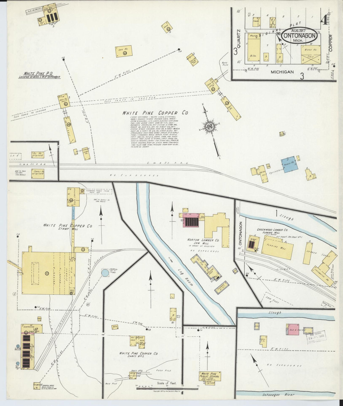Sanborn Fire Insurance Map from Ontonagon, Ontonagon County, Michigan (1917), Sheet #0004 - Historic Sanborn Fire Insurance Map Print, vintage old map wall art, antique decor, genealogy gift, Michigan Michigan map