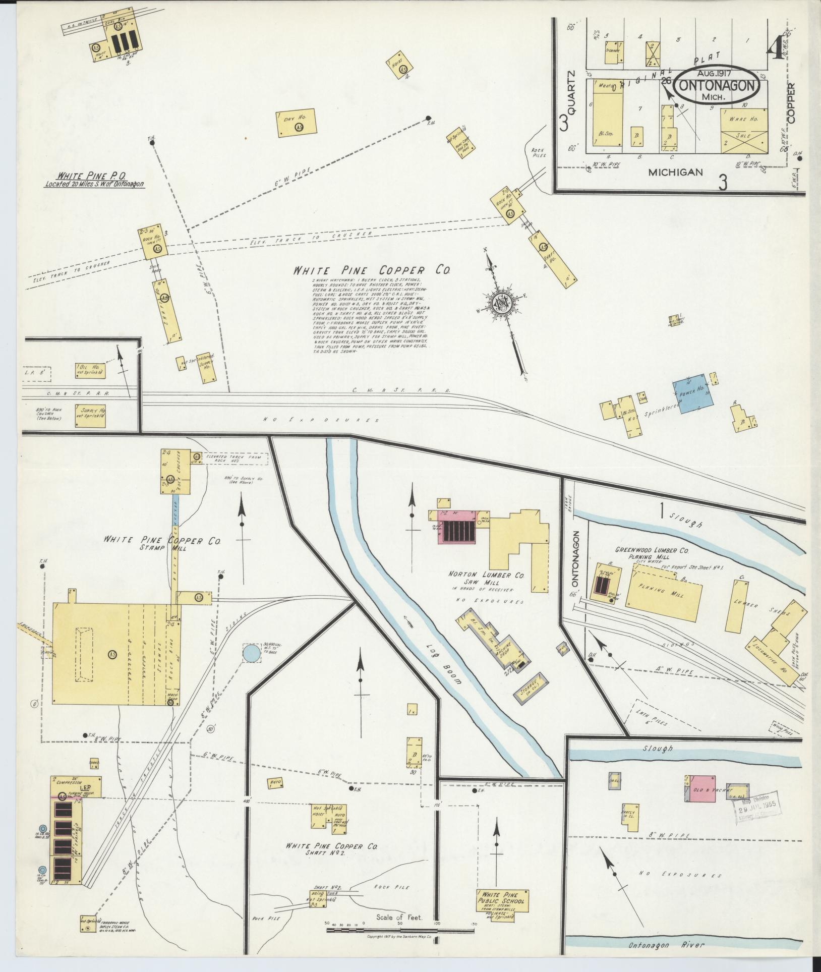Sanborn Fire Insurance Map from Ontonagon, Ontonagon County, Michigan (1917), Sheet #0004 - Historic Sanborn Fire Insurance Map Print, vintage old map wall art, antique decor, genealogy gift, Michigan Michigan map