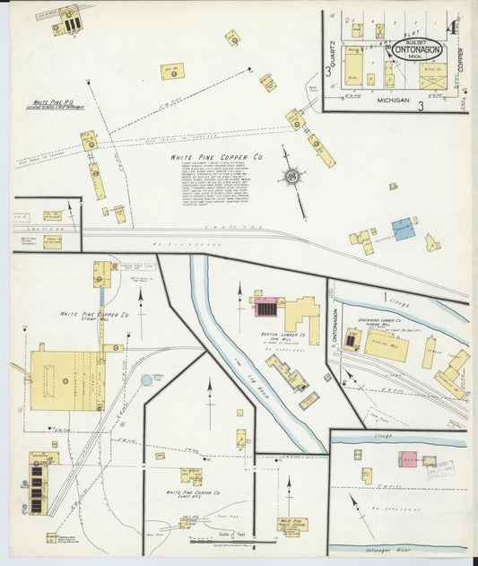 Sanborn Fire Insurance Map from Ontonagon, Ontonagon County, Michigan (1917), Sheet #0004 - Historic Sanborn Fire Insurance Map Print, vintage old map wall art, antique decor, genealogy gift, Michigan Michigan map