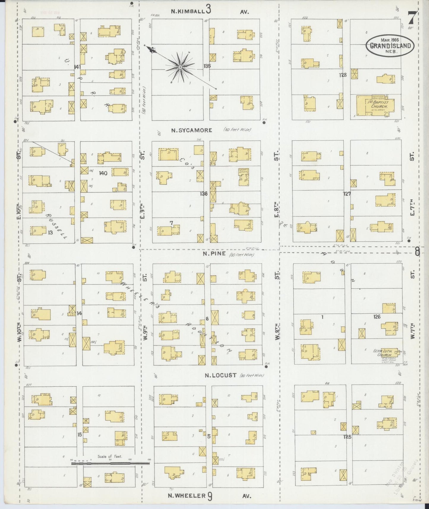 Sanborn Fire Insurance Map from Grand Island, Hall County, Nebraska (1905), Sheet #0007 - Complete Map Set gallery image, historic Sanborn map, vintage wall art, Nebraska Nebraska
