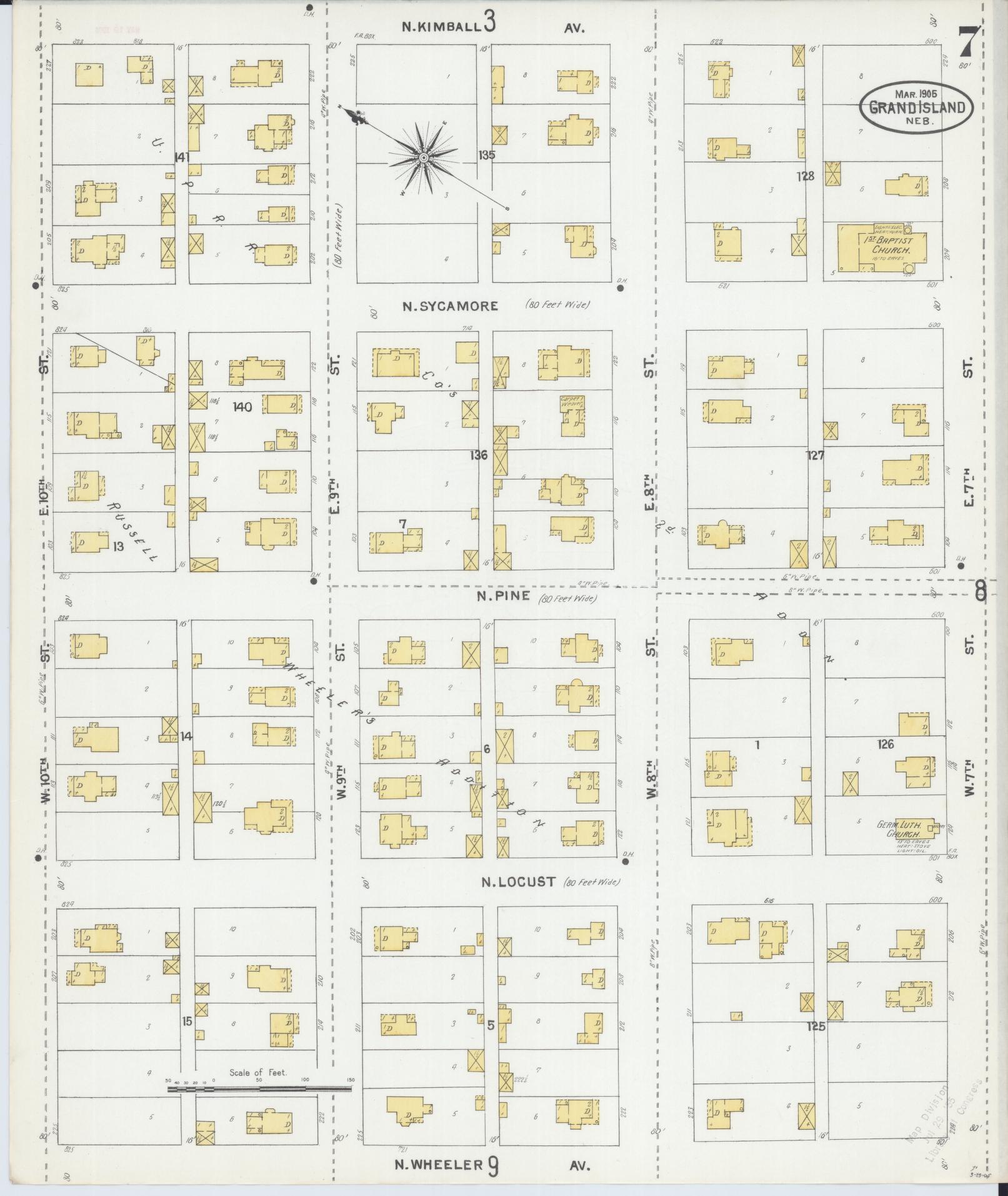 Sanborn Fire Insurance Map from Grand Island, Hall County, Nebraska (1905), Sheet #0007 - Complete Map Set gallery image, historic Sanborn map, vintage wall art, Nebraska Nebraska