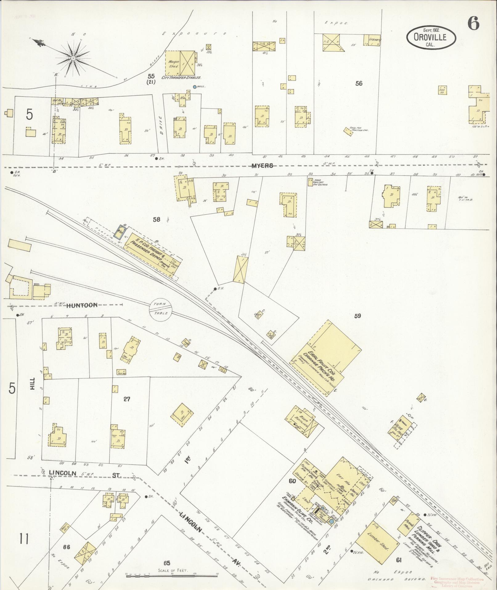 Sanborn Fire Insurance Map from Oroville, Butte County, California (1902), Sheet #0006 - Complete Map Set gallery image, historic Sanborn map, vintage wall art, California California