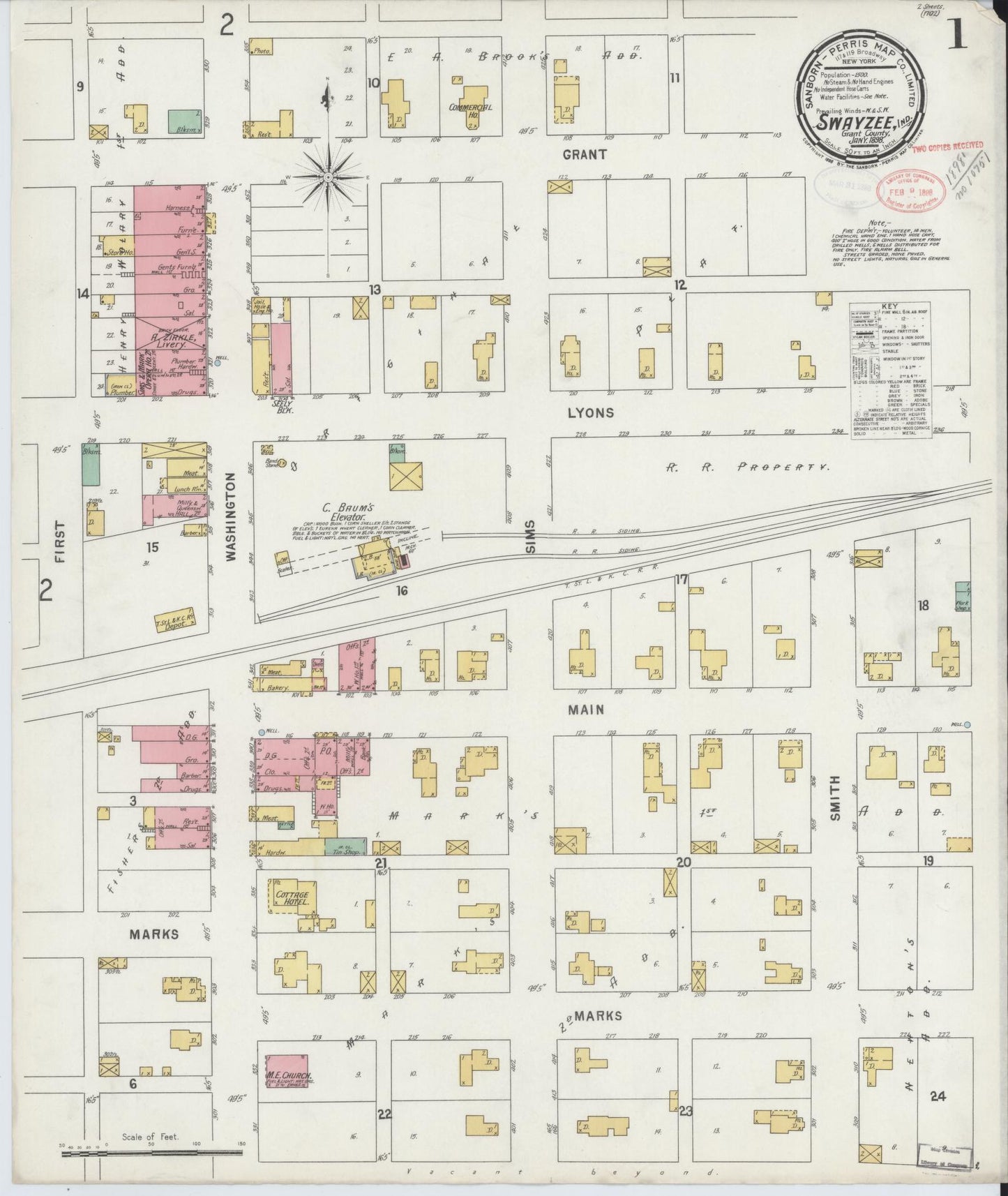 Sanborn Fire Insurance Map from Swayzee, Grant County, Indiana (1898), Sheet #0001 - Complete Map Set gallery image, historic Sanborn map, vintage wall art, Indiana Indiana