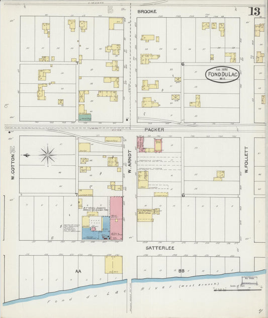 Sanborn Fire Insurance Map from Fond du Lac, Fond du Lac County, Wisconsin (1892), Sheet #0013 - Historic Sanborn Fire Insurance Map Print, vintage old map wall art, antique decor, genealogy gift, Wisconsin Wisconsin map