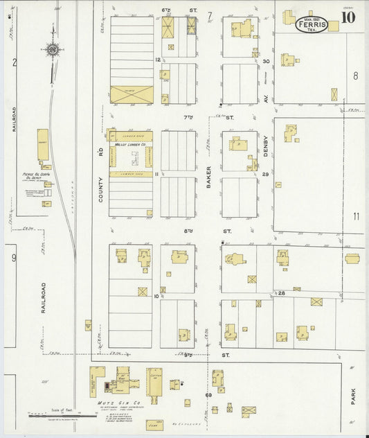 Sanborn Fire Insurance Map from Ferris, Ellis County, Texas (1921), Sheet #0010 - Historic Sanborn Fire Insurance Map Print, vintage old map wall art, antique decor, genealogy gift, Texas Texas map