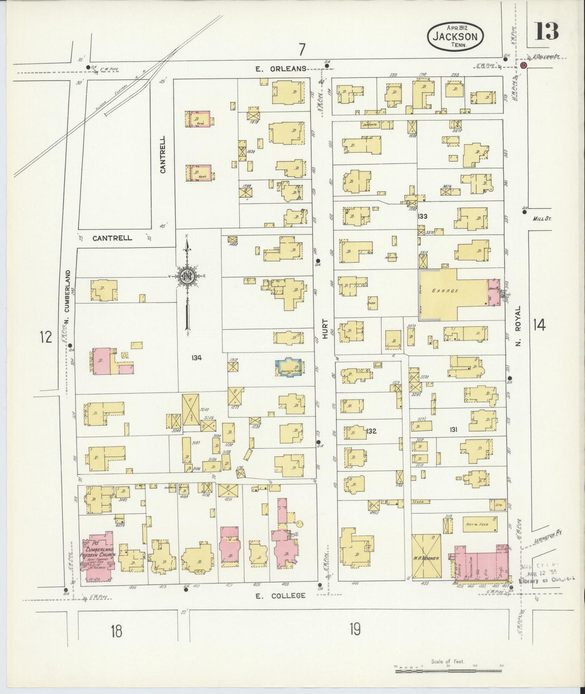 Sanborn Fire Insurance Map from Jackson, Madison County, Tennessee (1912), Sheet #0013 - Complete Map Set gallery image, historic Sanborn map, vintage wall art, Tennessee Tennessee