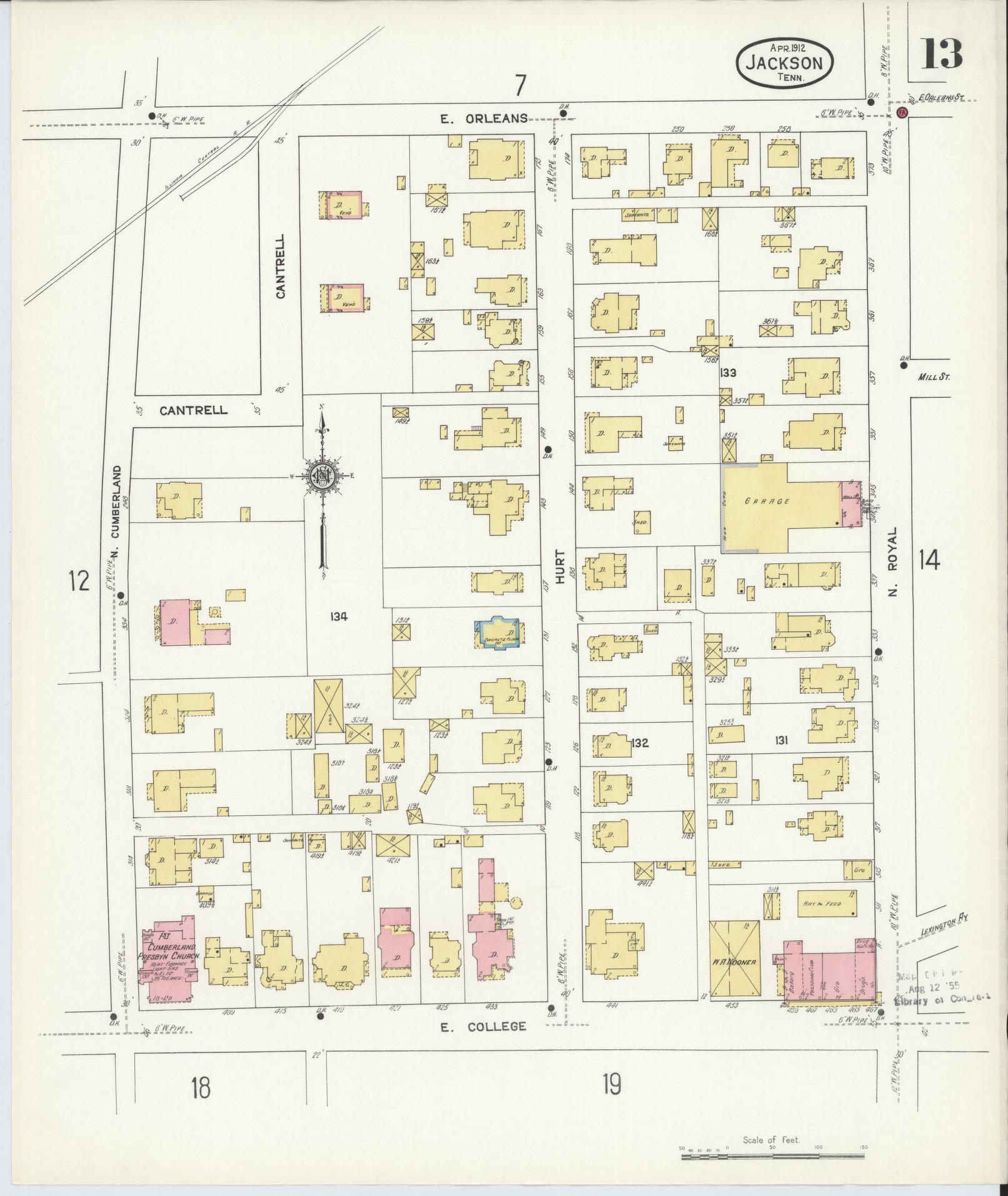 Sanborn Fire Insurance Map from Jackson, Madison County, Tennessee (1912), Sheet #0013 - Complete Map Set gallery image, historic Sanborn map, vintage wall art, Tennessee Tennessee