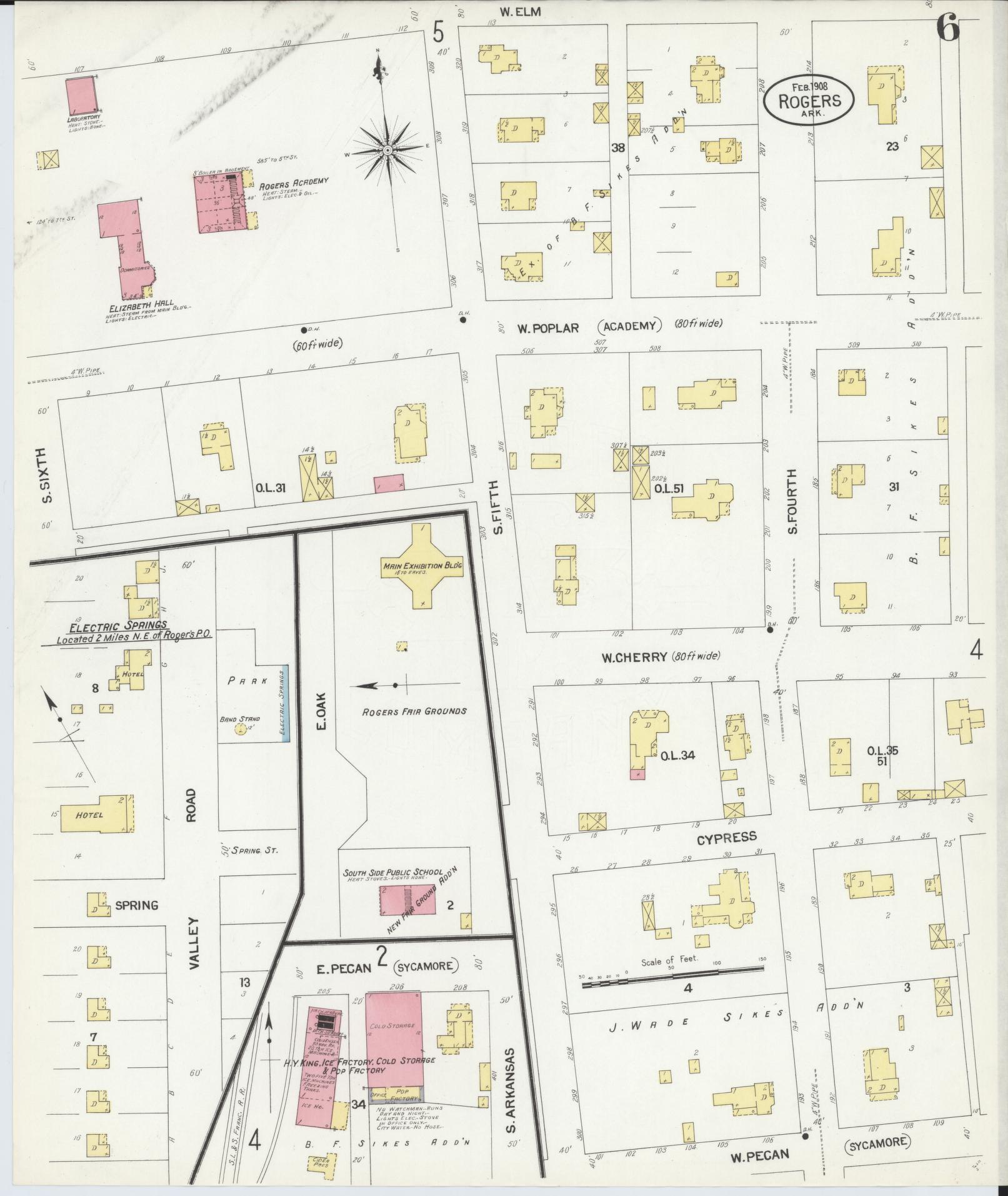 Sanborn Fire Insurance Map from Rogers, Benton County, Arkansas (1908), Sheet #0006 - Complete Map Set gallery image, historic Sanborn map, vintage wall art, Arkansas Arkansas