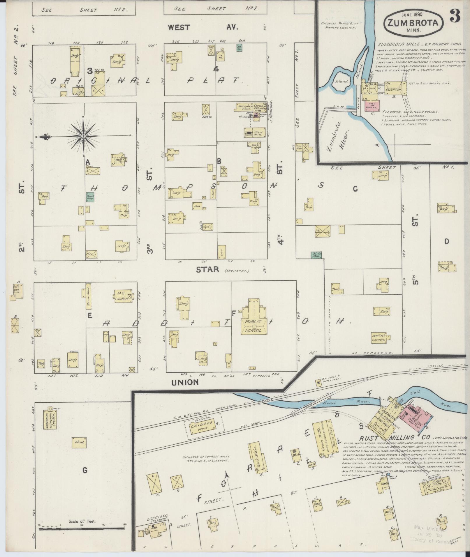 Sanborn Fire Insurance Map from Zumbrota, Goodhue County, Minnesota (1890), Sheet #0003 - Complete Map Set gallery image, historic Sanborn map, vintage wall art, Minnesota Minnesota