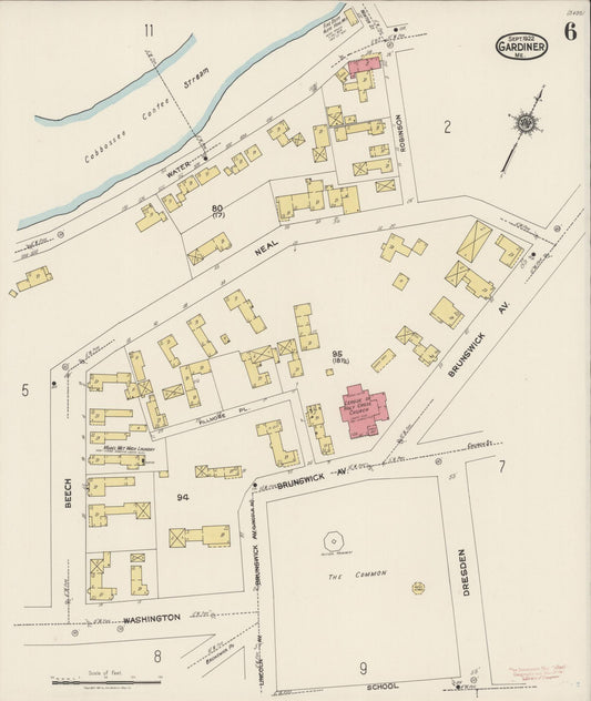 Sanborn Fire Insurance Map from Gardiner, Kennebec County, Maine (1922), Sheet #0006 - Historic Sanborn Fire Insurance Map Print, vintage old map wall art, antique decor, genealogy gift, Maine Maine map