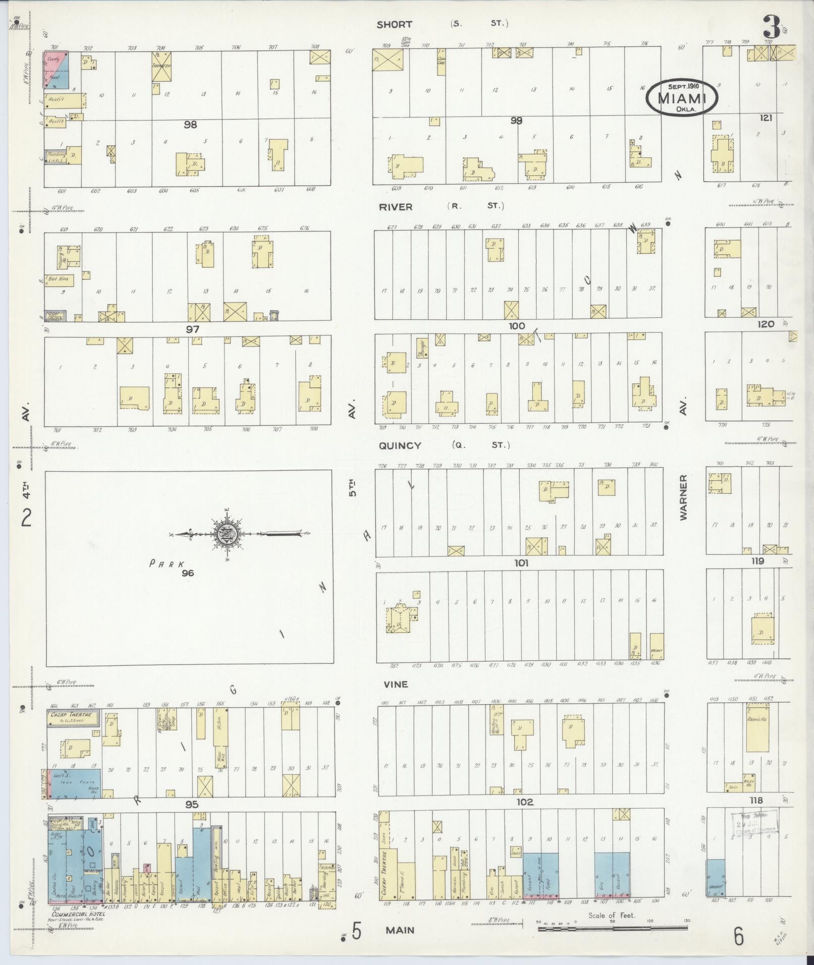 Sanborn Fire Insurance Map from Miami, Ottawa County, Oklahoma (1910), Sheet #0003 - Historic Sanborn Fire Insurance Map Print, vintage old map wall art, antique decor, genealogy gift, Oklahoma Oklahoma map
