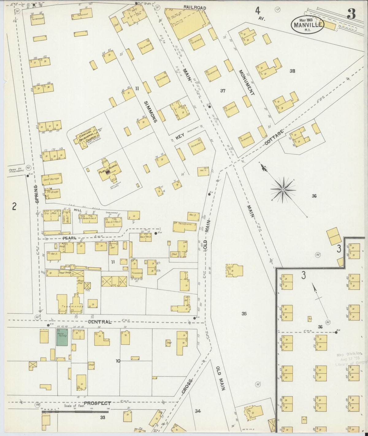 Sanborn Fire Insurance Map from Manville, Providence County, Rhode Island (1903), Sheet #0003 - Complete Map Set gallery image, historic Sanborn map, vintage wall art, Rhode Island Rhode Island
