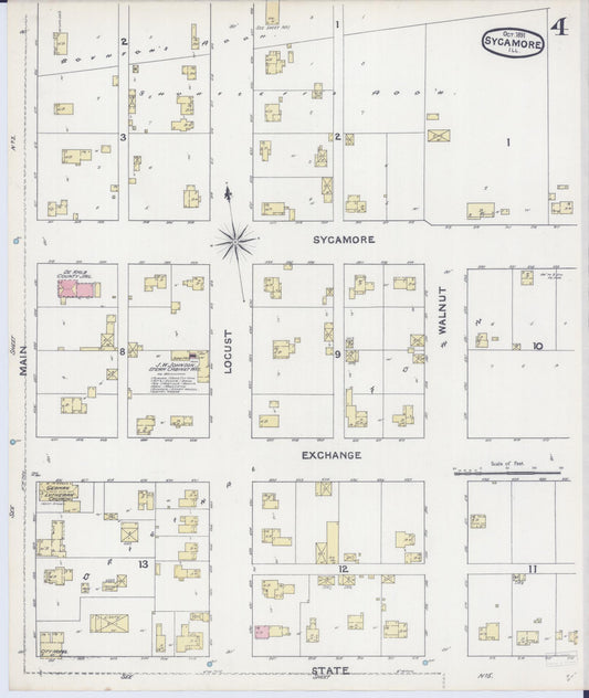 Sanborn Fire Insurance Map from Sycamore, De Kalb County, Illinois (1891), Sheet #0004 - Historic Sanborn Fire Insurance Map Print, vintage old map wall art, antique decor, genealogy gift, Illinois Illinois map