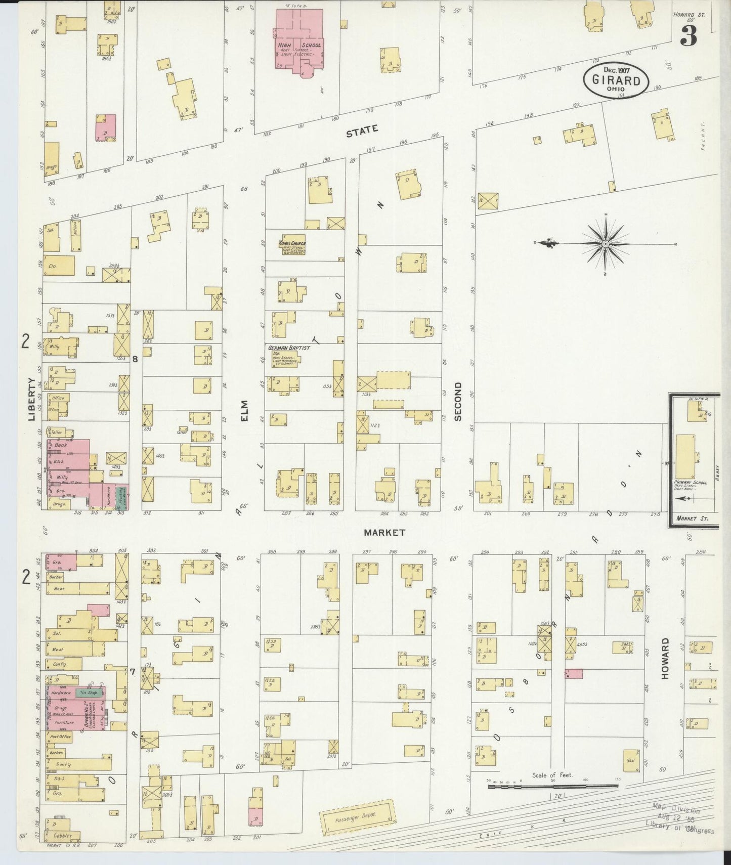 Sanborn Fire Insurance Map from Girard, Trumbull County, Ohio (1907), Sheet #0003 - Complete Map Set gallery image, historic Sanborn map, vintage wall art, Ohio Ohio