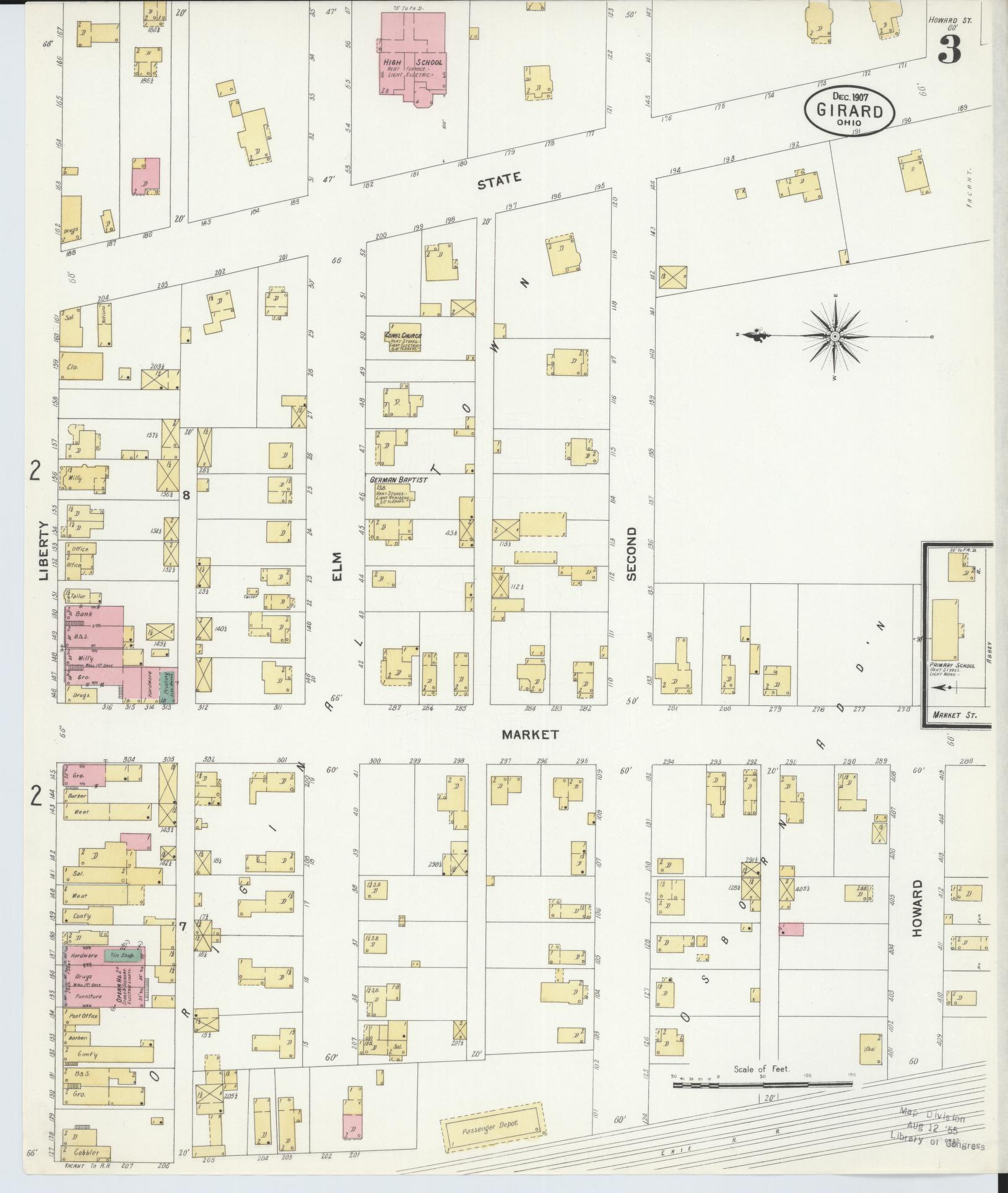 Sanborn Fire Insurance Map from Girard, Trumbull County, Ohio (1907), Sheet #0003 - Complete Map Set gallery image, historic Sanborn map, vintage wall art, Ohio Ohio