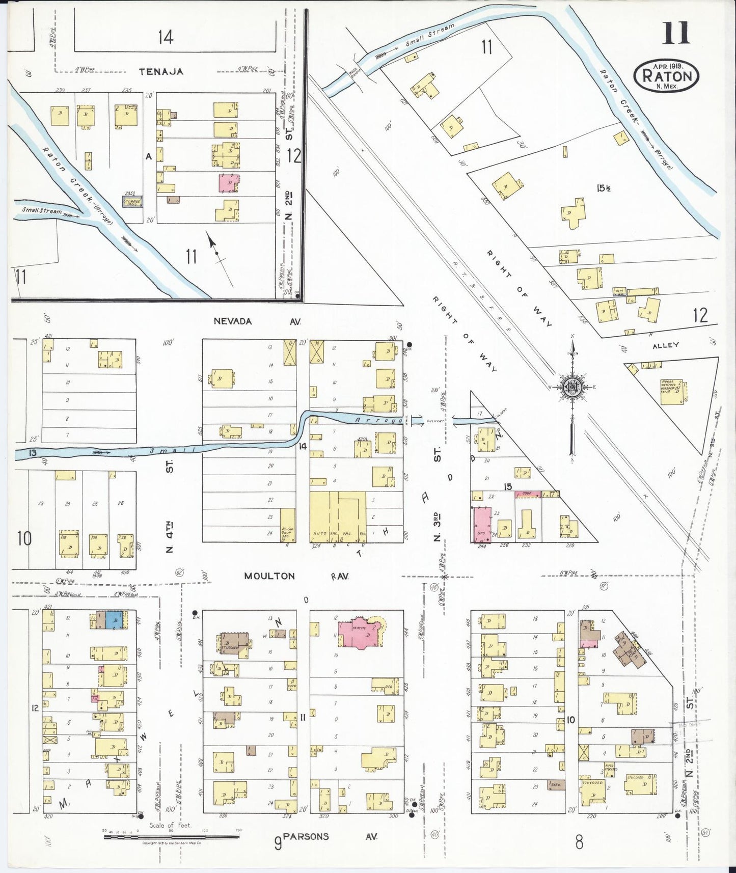 Sanborn Fire Insurance Map from Raton, Colfax County, New Mexico (1919), Sheet #0011 - Complete Map Set gallery image, historic Sanborn map, vintage wall art, New Mexico New Mexico