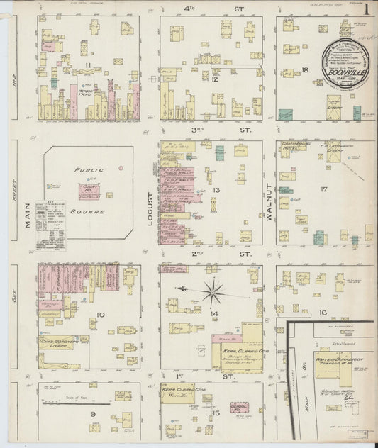 Sanborn Fire Insurance Map from Boonville, Warrick County, Indiana (1886), Sheet #0001 - Historic Sanborn Fire Insurance Map Print, vintage old map wall art, antique decor, genealogy gift, Indiana Indiana map