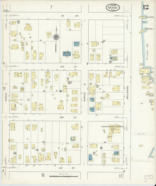 Sanborn Fire Insurance Map from Miami, Dade County, Florida (1914), Sheet #0012 - Historic Sanborn Fire Insurance Map Print, vintage old map wall art, antique decor, genealogy gift, Florida Florida map