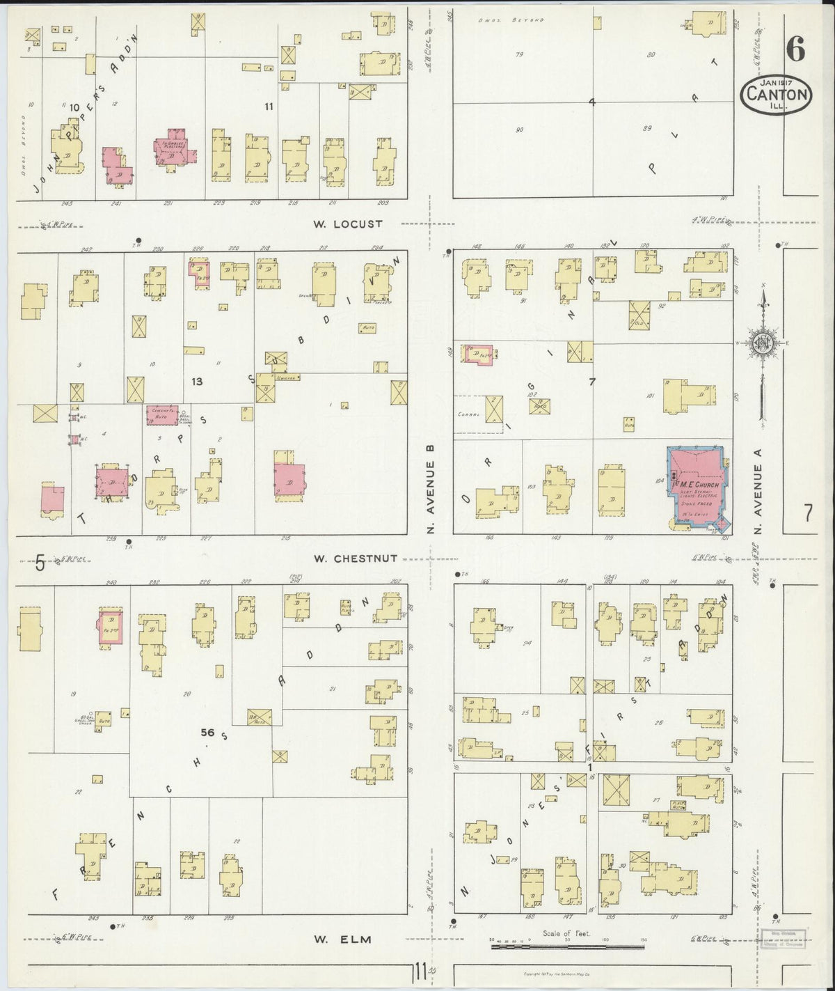Sanborn Fire Insurance Map from Canton, Fulton County, Illinois (1917), Sheet #0006 - Historic Sanborn Fire Insurance Map Print, vintage old map wall art, antique decor, genealogy gift, Illinois Illinois map