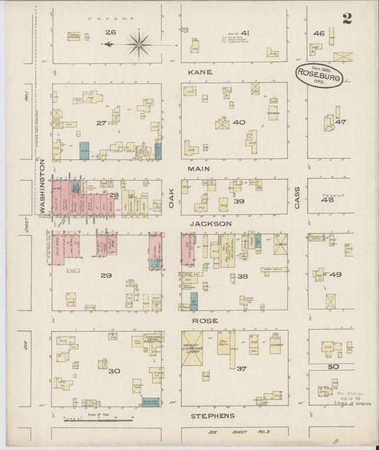Sanborn Fire Insurance Map from Roseburg, Douglas County, Oregon (1885), Sheet #0002 - Historic Sanborn Fire Insurance Map Print, vintage old map wall art, antique decor, genealogy gift, Oregon Oregon map