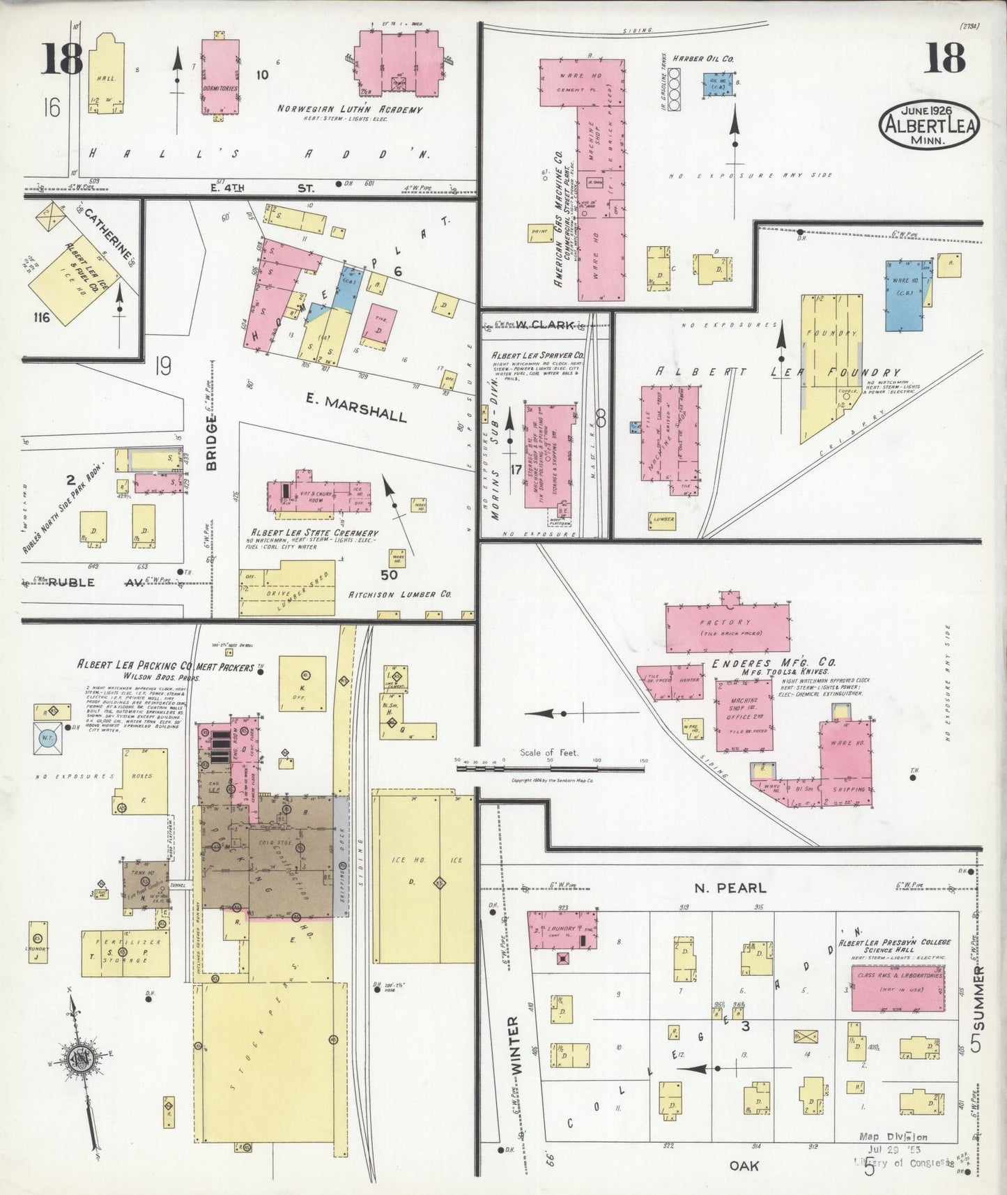 Sanborn Fire Insurance Map from Albert Lea, Freeborn County, Minnesota (1926), Sheet #0018 - Historic Sanborn Fire Insurance Map Print, vintage old map wall art, antique decor, genealogy gift, Minnesota Minnesota map