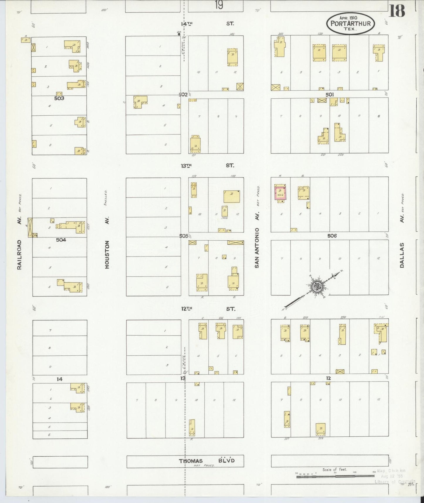 Sanborn Fire Insurance Map from Port Arthur, Jefferson County, Texas (1910), Sheet #0018 - Complete Map Set gallery image, historic Sanborn map, vintage wall art, Texas Texas