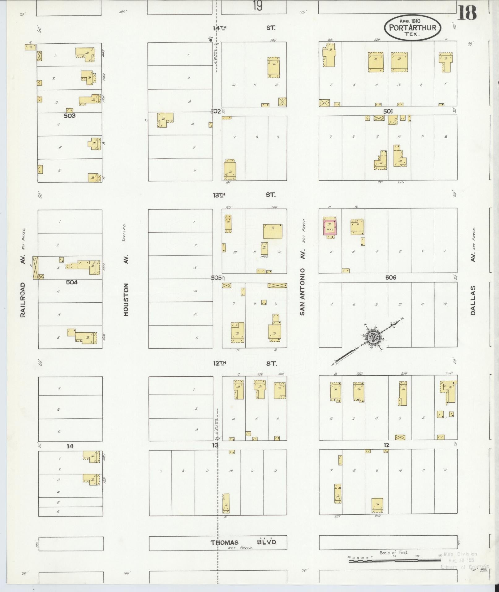 Sanborn Fire Insurance Map from Port Arthur, Jefferson County, Texas (1910), Sheet #0018 - Complete Map Set gallery image, historic Sanborn map, vintage wall art, Texas Texas
