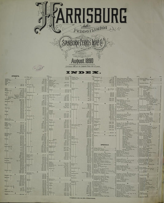 Sanborn Fire Insurance Map from Harrisburg, Dauphin County, Pennsylvania (1890), Sheet #0001 - Historic Sanborn Fire Insurance Map Print, vintage old map wall art, antique decor, genealogy gift, Pennsylvania Pennsylvania map