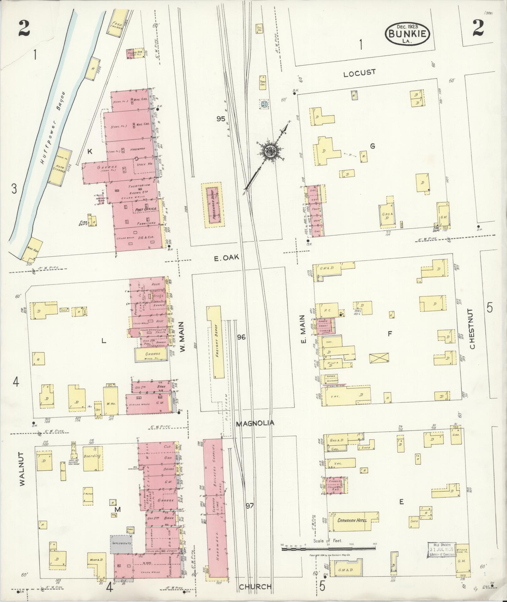 Sanborn Fire Insurance Map from Bunkie, Avoyelles Parish, Louisiana (1923), Sheet #0002 - Complete Map Set gallery image, historic Sanborn map, vintage wall art, Louisiana Louisiana