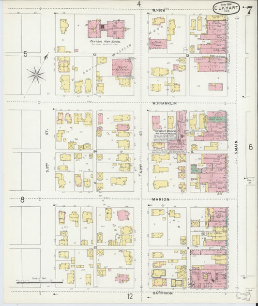 Sanborn Fire Insurance Map from Elkhart, Elkhart County, Indiana (1896), Sheet #0007 - Historic Sanborn Fire Insurance Map Print, vintage old map wall art, antique decor, genealogy gift, Indiana Indiana map