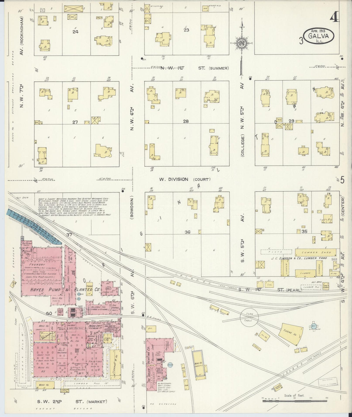 Sanborn Fire Insurance Map from Galva, Henry County, Illinois (1913), Sheet #0004 - Historic Sanborn Fire Insurance Map Print, vintage old map wall art, antique decor, genealogy gift, Illinois Illinois map