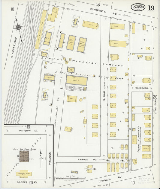 Sanborn Fire Insurance Map from Ranger, Eastland County, Texas (1920), Sheet #0019 - Historic Sanborn Fire Insurance Map Print, vintage old map wall art, antique decor, genealogy gift, Texas Texas map