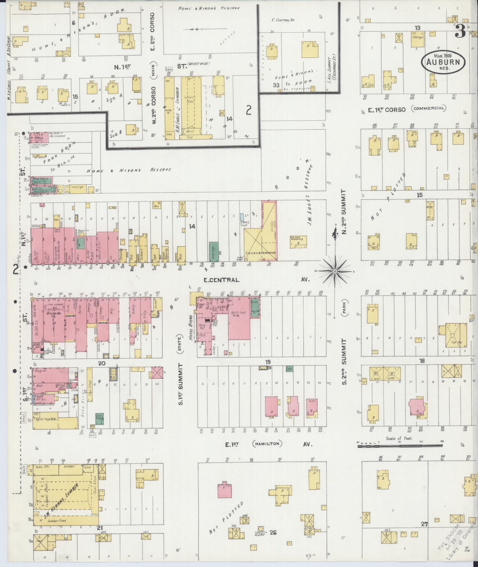 Sanborn Fire Insurance Map from Auburn, Nemaha County, Nebraska (1906), Sheet #0003 - Complete Map Set gallery image, historic Sanborn map, vintage wall art, Nebraska Nebraska