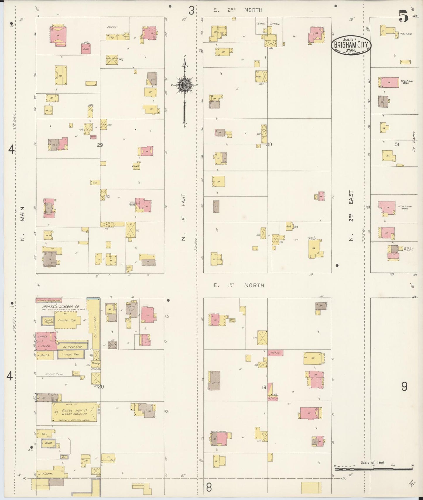 Sanborn Fire Insurance Map from Brigham City, Box Elder County, Utah (1917), Sheet #0005 - Complete Map Set gallery image, historic Sanborn map, vintage wall art, Utah Utah