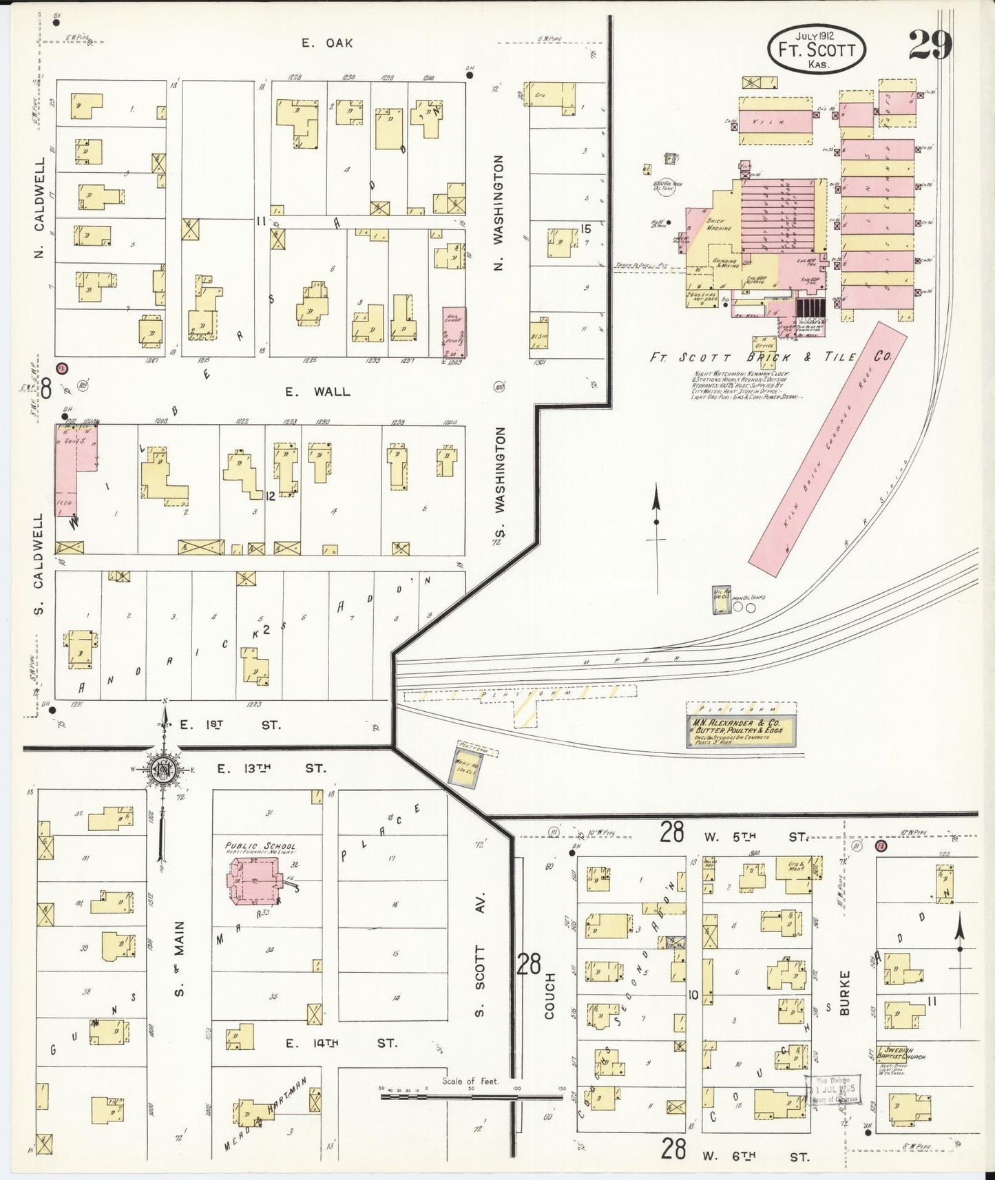 Sanborn Fire Insurance Map from Fort Scott, Bourbon County, Kansas (1912), Sheet #0029 - Complete Map Set gallery image, historic Sanborn map, vintage wall art, Kansas Kansas