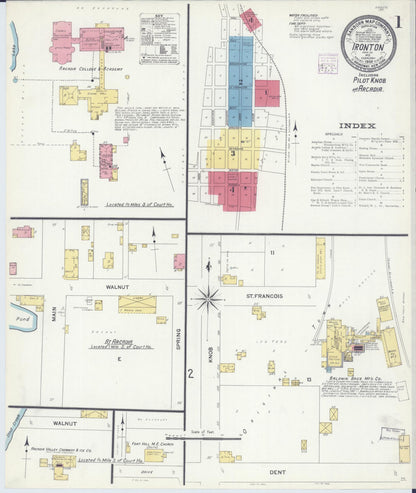 Sanborn Fire Insurance Map from Ironton, Iron County, Missouri (1908), Sheet #0001 - Historic Sanborn Fire Insurance Map Print, vintage old map wall art, antique decor, genealogy gift, Missouri Missouri map