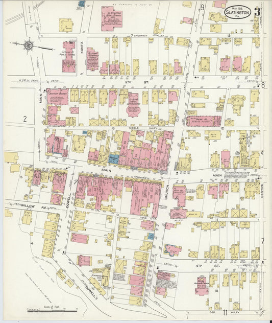 Sanborn Fire Insurance Map from Slatington, Lehigh County, Pennsylvania (1913), Sheet #0003 - Historic Sanborn Fire Insurance Map Print, vintage old map wall art, antique decor, genealogy gift, Pennsylvania Pennsylvania map