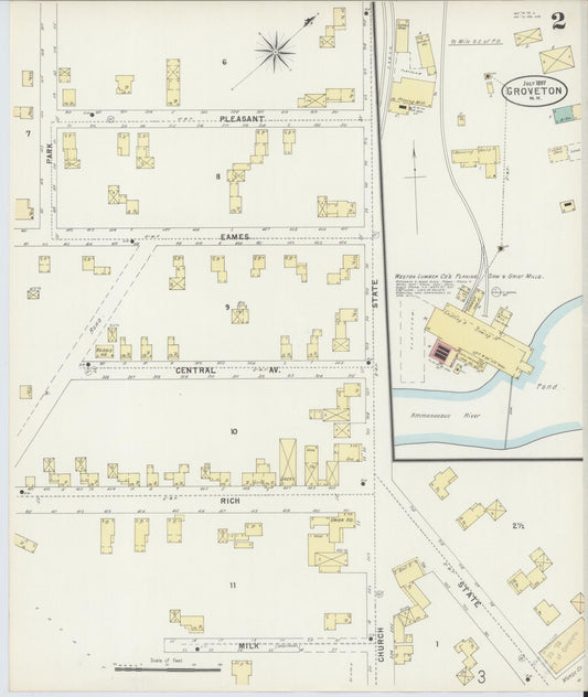 Sanborn Fire Insurance Map from Groveton, Coos County, New Hampshire (1897), Sheet #0002 - Historic Sanborn Fire Insurance Map Print, vintage old map wall art, antique decor, genealogy gift, New Hampshire New Hampshire map