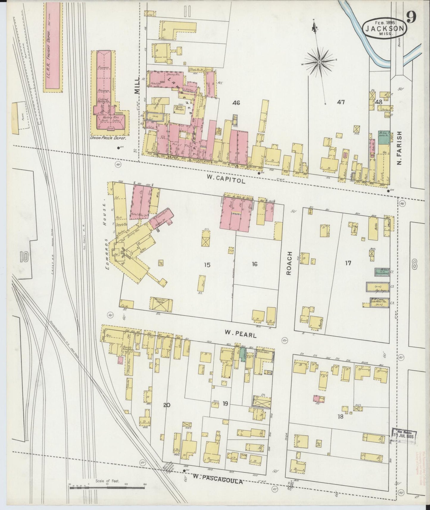 Sanborn Fire Insurance Map from Jackson, Hinds County, Mississippi (1895), Sheet #0009 - Complete Map Set gallery image, historic Sanborn map, vintage wall art, Mississippi Mississippi